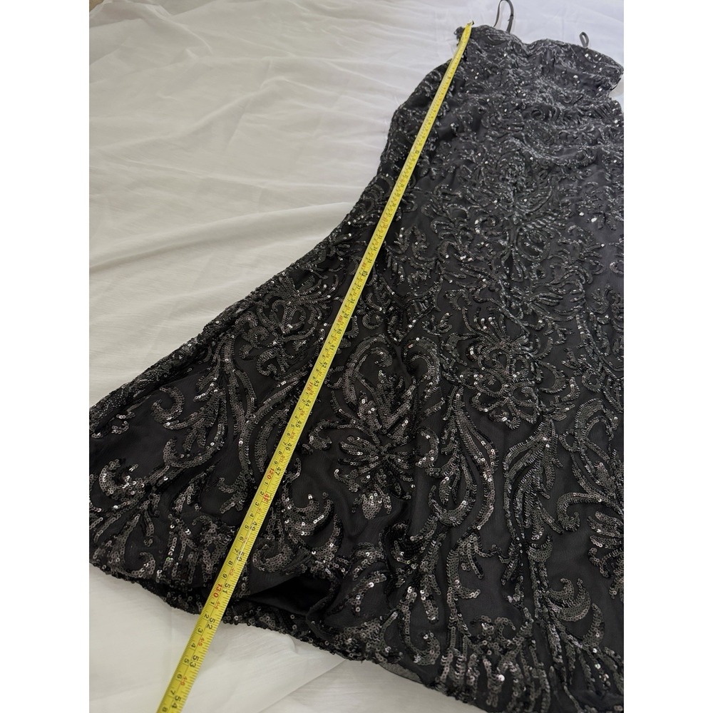 Windsor Black Sequin Lace-Up Spaghetti Strap Long Mermaid Formal Prom Gown M - Picture 5 of 14